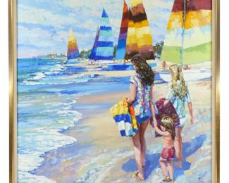 Lot 15: Large Howard Behrens Beach with Figures Painting