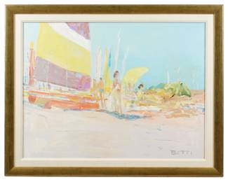 Lot 17: Large Italo Botti Beach with Sailboats Painting