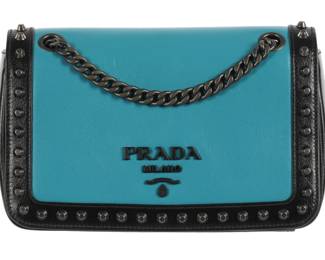 Lot 355: Prada Blue Glace Calf Studded Crossbody Bag