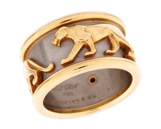Lot 80a: Cartier Two Tone 18k Gold Walking Panthere Ring