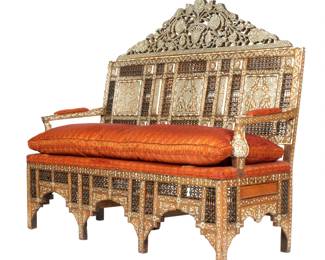 Lot 176: Syrian Carved Mother of Pearl Inlaid Bench