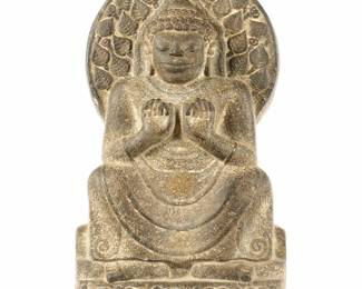Lot 146c: 10th C Cambodian Carved Stone Seated Buddha