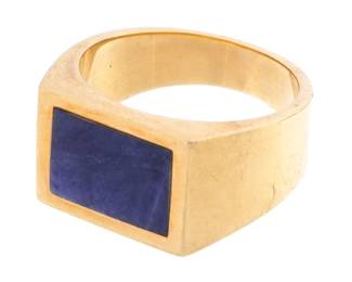 Lot 243: Men's 18k Yellow Gold & Lapis Lazuli Ring