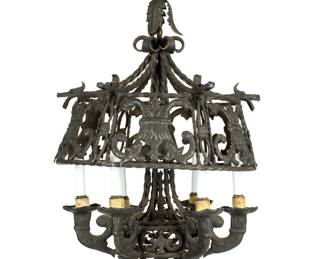 Lot 64: German Cast Iron Medieval Style Chandelier