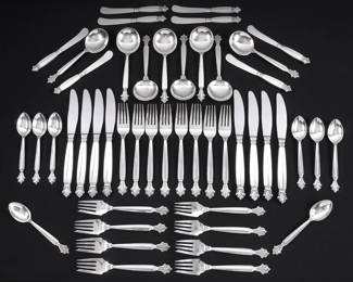 Lot 12: 48pc Georg Jensen Acanthus Sterling Flatware