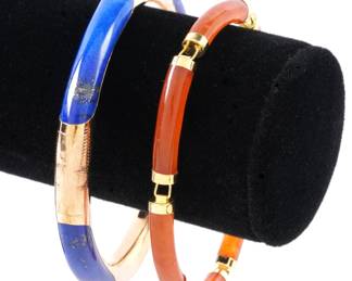Lot 302: Two Chinese 14k Gold and Stone Bracelets