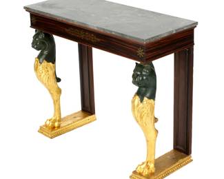 Lot 24: Regency Rosewood Marble Top Carved Console Table