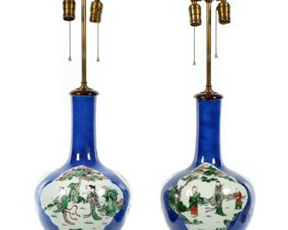 Lot 268: Pair Chinese Famille Rose Vases Mounted as Lamps
