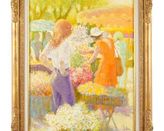 Lot 215: Louis Fabian French Florist Market Painting