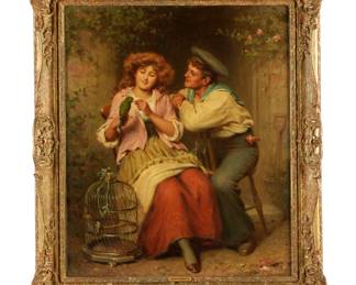 Lot 209: Edward Roberts Pretty Polly Lovers Scene Painting