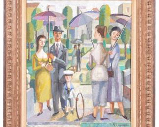 Lot 239: Miguel Acquaroni Bonmati Urban Scene with Figures