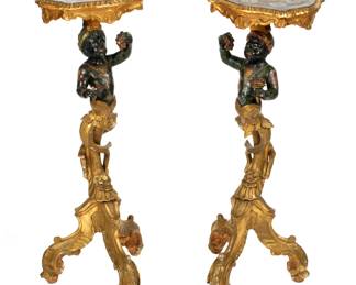 Lot 111: Pair Italian Carved Painted Blackamoor Pedestals