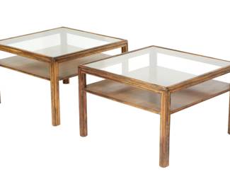Lot 189: Pair McGuire Glass Top Corner End Tables 104 B