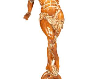 Lot 110: Italian Life Size Carved Wood Figure Pan with Horn