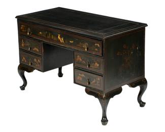 Lot 70: 19th C Chinoiserie Decorated Leather Top Desk
