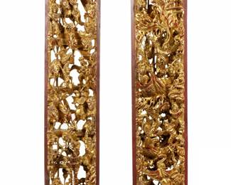 Lot 380: Two Chinese Carved Red Lacquer and Gilt Wall Panels