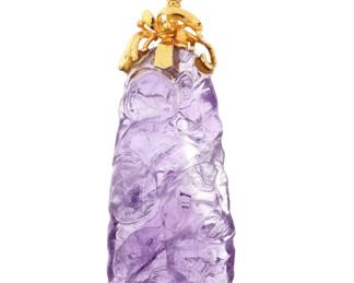 Lot 292: 14k Chinese Gold and Carved Amethyst Pendant