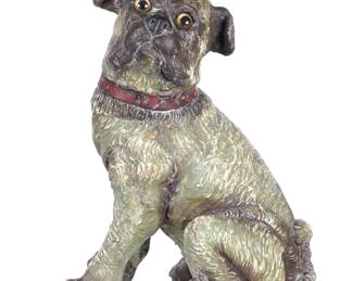 Lot 310: German Terracotta Pug Dog with Glass Eyes