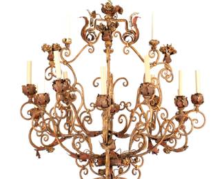 Lot 63: Ornate Italian Scroll Iron 15 Light Chandelier
