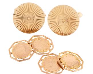 Lot 125: Two Pairs 10k Yellow Gold Cufflinks