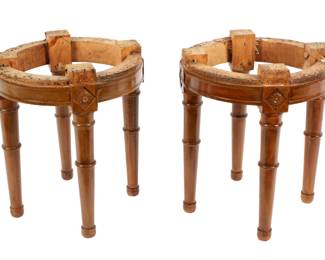 Lot 229: Pair Louis XVI Style Round Carved Stools