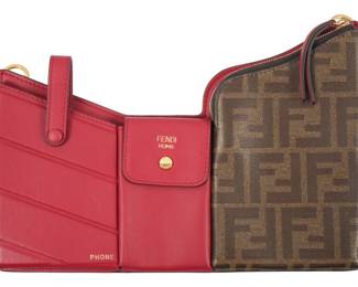 Lot 356: Fendi Mini Zucca Three Pocket Red Crossbody Bag