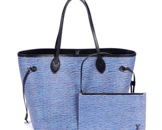 Lot 208: Louis Vuitton Blue Denim Epi Leather Neverfull MM Bag