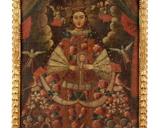 Lot 168: Spanish Colonial School Portrait of Virgin Mary