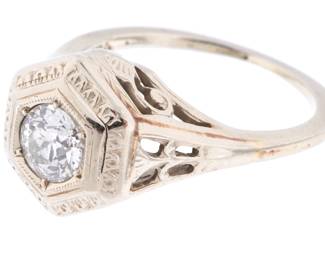 Lot 270: Art Deco 14k Champagne Gold & Diamond Ring