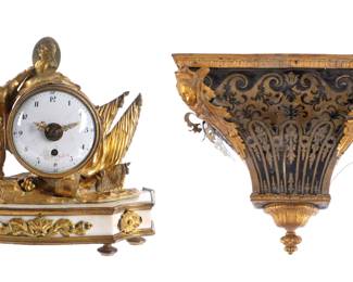 Lot 274: French Bronze Figural Clock and Wall Bracket