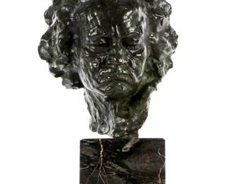 Lot 328: Jules Jouant Mask of Beethoven Bronze Sculpture
