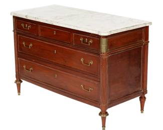 Lot 87: French Louis XVI Style Mahogany Marble Top Commode