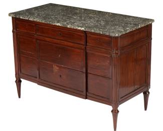Lot 58: French Mahogany Marble Top Three Drawer Chest