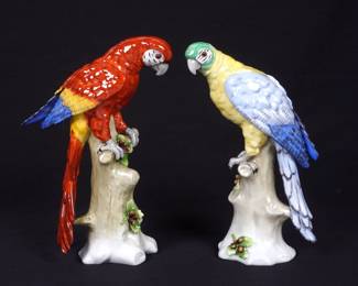 Lot 363: Two Sitzendorf Porcelain Models of Parrots