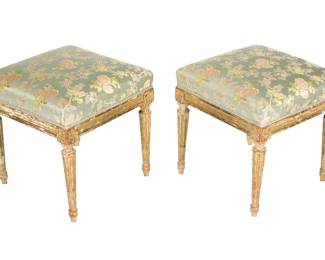 Lot 221: Pair Louis XVI French Carved and Painted Stools