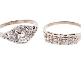 Lot 237: Two 14k White Gold and Diamond Wedding Rings
