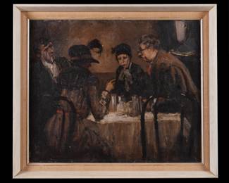Lot 340: Ashcan School Style "Reunion" Interior Genre Scene