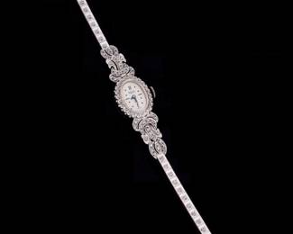 Lot 205: Waltham Ladies 14k Gold & Diamond Wrist Watch