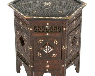 Lot 179: Moorish Carved Mother of Pearl Inlaid Side Table