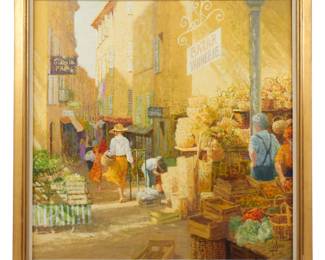 Lot 216: Louis Fabian Bazar Vannerie Market Painting