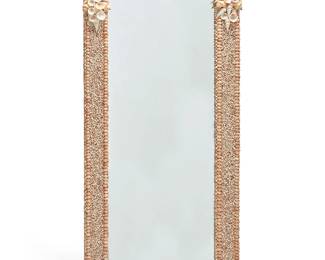 2202
A Contemporary seashell-encrusted floor-length mirror
Late 20th century
Mounted with various seashells
74" H x 29" W x 3.5" D
Estimate: $500 - $700