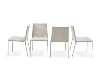 2038
Roberto Barbieri (1942-2012)
A set of four 'Alma' chairs for B&B Italia, late 20th/early 21st century
Each marked in the molding to underside: B&B Italia / alma / Design Roberto Barbieri; with manufacturer's labels stamped: BA0D
The stackable brushed steel frames wrapped in a removeable suede leather
4 pieces
Each: 32.25" H x 17.75" W x 22" D
Estimate: $600 - $800