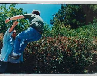 2060
Martin Kersels
(b. 1960)
"Tossing a Friend (Alan)," 1996
Chromogenic print on Fujiflex
Edition: 6/6
Signed, titled, dated, and numbered in ink, all verso: (1996) M. Kersels
Sheet: 30" H x 40.25" W
Estimate: $800 - $1,200