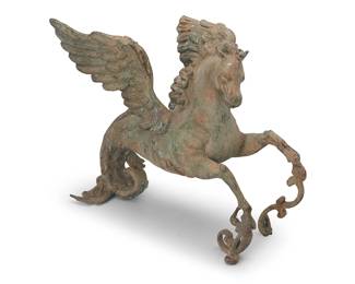 2074
A patinated bronze model of Pegasus
Unmarked
Possibly a garden ornament
19" H x 23" W x 17.5" D
Estimate: $300 - $500