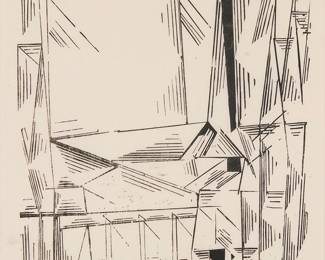 2016
Lyonel Feininger
(1871-1956)
"Gelmeroda," 1920
Woodcut on Japanese paper
From the posthumous edition of 300 published in 1958
Signed with the combined stamp of Lyonel and Julia Feininger and with the stamp of the Print Club of Cleveland (Lugt 2049b) on the verso, lower left; The Spiral Press, New York, NY, prntr.; The Print Club of Cleveland, pub.
Image: 13" H x 9.5" W; Sight: 13.5" H x 10.75" W
Estimate: $400 - $600