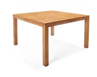 2282
A Modern burlwood dining table
1970s
Unmarked
The square table with hinged flip-top
Stored: 29" H x 45" W x 45" D; Open: 90.25" W
Estimate: $500 - $700