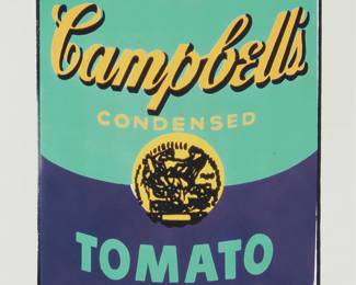 2026
After Andy Warhol
(1928-1987)
"Campbell's Soup Can" poster
Offset lithograph in colors on paper
From the edition of unknown size and date
Appears unsigned
Image: 24" H x 16" W; Sight: 27.5" H x 19.5" W
Estimate: $300 - $500
