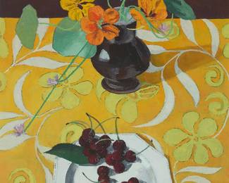 2096
Pierre Ramel
(1927-1997)
"Cerises et capucines"
Oil on canvas
Signed lower left: Pierre Ramel; signed again and titled verso
24" H x 18" W
Estimate: $600 - $800
