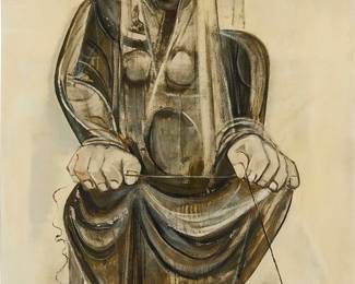 2084
Charles Campbell
(1905-1985)
"Figure with Twine"
Oil on Masonite
Signed in pencil lower right: Charles Campbell; titled and inscribed "#814," verso
48" H x 36" W
Estimate: $400 - $600