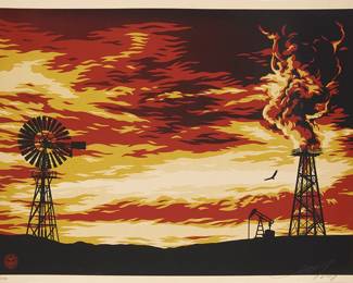 2040
Shepard Fairey
(b. 1970)
"Evolve Devolve," 2008
Screenprint in colors on beige wove paper
Edition: 67/450
Initialed, dated, and numbered in pencil in the lower margin: SF 08; Obey Giant, Los Angeles, pub., with their logo printed in the lower left corner of the image
Image: 17" H x 23" W; Sheet: 18" H x 24" W
Estimate: $300 - $500
